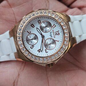 Invicta Angel Ladies Wristwatch Gold Tone Bezel Crystal Accent Watch Read desc